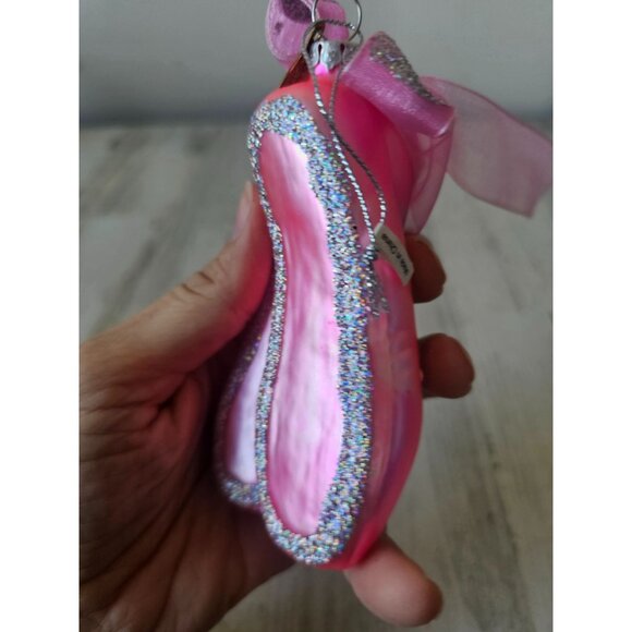 Katherine collection ballerina slipper shoe glass ornament glitter pink Xmas tre - Picture 4 of 10